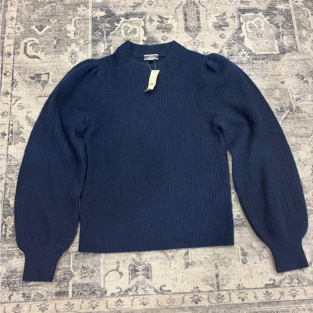 J. Crew Sweater Women’s Navy Cashmere Crew Neck balloon sleeve - Picture 2 of 4